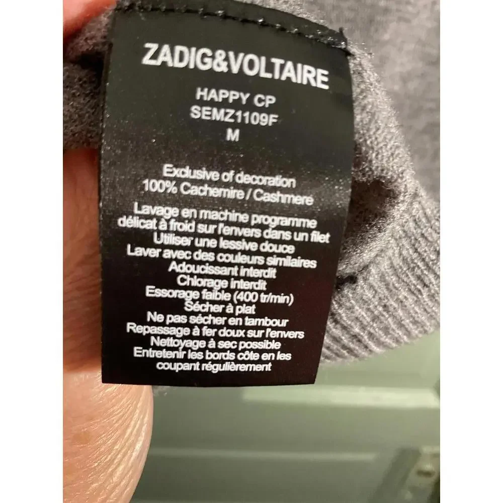 Zadig & Voltaire Women's Gray Angel Wing Cashmere V-Neck Sweater Medium - Picture 10 of 12